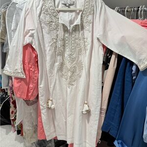 White Embroidered Tunic with Tassels